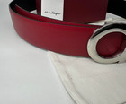 Salvatore Ferragamo Reversible Red To Black Leather Belt Xl Silver Buckle 115cm