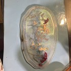 Iridescent Art Glass Floral Oval Tray Decorative Clear Gold Pink Green