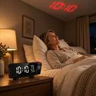 Projection Alarm Clock Fm Radio Dual Usb Curved Led Temperature Humidity Bedroom