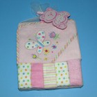 6pc Baby Girl Gift Set Terry Hooded Towel W Washcloths Embroidery Butterfly Pink