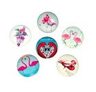 6 Flamingo Beach Altered Art 25mm Domed Round Glass Flatback Tile Cabochons