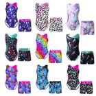 Us Kids Girls Sleeveless Print Gymnastics Leotard Shorts Skating Dance Jumpsuit