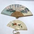 2 Vintage Oriental Wood   Paper Plastic Hand-painted Folding Hand Fan Read