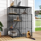 Cat Cage Playpen  Pet Enclosure With Hammock  Pvc Mat   4 Doors For Indoor