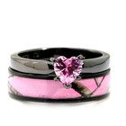 His  Her Black Pink Titanium Camo Heart Stainless Steel Engagement Wedding Rings