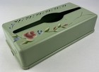 Vintage Metal Tissue Box Holder Green Floral Detecto Shabby Chic Wall Mount