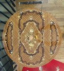 Vintage Italian Marquetry Inlaid Wood Serving Tea Bar Cart Wheels Laquered