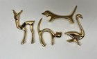 Vtg Modernist Brass Gold Cat Dog Animal Figurines Mcm Sculptures Italian Jj32