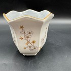 Vtg Hyalyn Usa Porcelain Hexagonal Planter White Cherry Blossom 4 5  Gold Trim