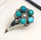 Vintage Native American Snake Eyes Turquoise Flower Ring Sz 5 75 Sawtooth Bezel