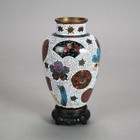 Antique Chinese Cloisonne Floral Enameled Vase On Hardwood Base C1920