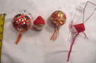 Vintage Lot 4 Christmas Ornaments Japan Satin Oriental Tassel Wood Felt Gnome