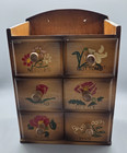 Vintage Wood Wall Mount Sewing Notions With Flowers Drawer Box W  Miscellaneous