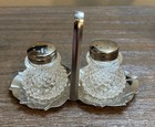 3 Pc- Vintage Set Mini Glass Salt   Pepper Shakers W  Silver-toned Lids   Tray