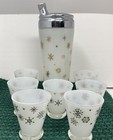 Vtg Mcm Frosted White Gold Snowflake Atomic  Decanter And Shot Glass Set Of 7