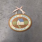 Vintage Home Sweet Home Wooden Oval Wall Plaque Rustic Farmhouse Decor Ribbon