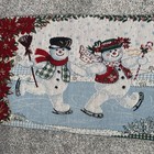 Christmas Snowman Ice Skating Tapestry Table Runner Winter Poinsettia Holiday