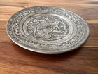 Persian Etched Design Decorative Metal Plate Woman Milking Cattle Vtg 7 75 d
