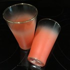 Vintage Blendo Frosted Glass 12oz Tumblers Orange Gold Rim Retro 60 s Mcm Set 2
