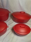 4pc-red Mcm Plastic Nesting Bowls Containers W  Lids handles  unmarked 