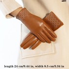 Women Rivet Pu Leather Driving Warm Lining Faux Suede Finger Gloves Touchscreen