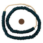 Alpine Teal Rondelle Recycled Glass Beads 11mm Ghana African Sea Glass Blue Disk