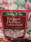 New Vintage Holiday Time Poinsettia Fabric Tablecloth Christmas 60  X 84  Oblong