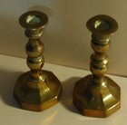Pair Of Small Victorian Antique Brass Candlesticks W  Cast Iron Bases C  1890