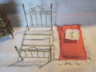 Vintage Miniature Dollhouse Dressed Brass Bed Bedroom Set  1 12