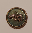 Old Vintage Brass Pill Box Green Flower Decorated