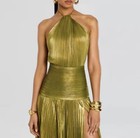 Gold Maxi Evening Dress  Halter Wedding Guest Long Dress Gown - Size M  uk 10 