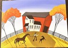Original Oil  Painting Folk Art Landscape Farmer Horse Farmhouse Dog  criswell 