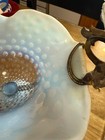 Rare Antique Victorian Blue Opalescent French Art Nouveau Footed Brides Basket