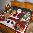 Santa Claus   Reindeer Quilted Blanket  Christmas Quilt Throw Cozy Holiday Decor