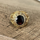 2 50 Ct Oval Diamond Garnet West Point Military Ring 14k Yellow Gold Finish Ring