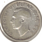 1949 Canadian Silver Kgvi   National Crest 50 Cent Coin 