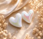 Iridescent Heart Stud Earrings     White Pearl Finish Cute Romantic Fashion   