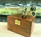 Antique Nautical Brass Pocket Sextant Navigation Marine Vintage With Wooden Box