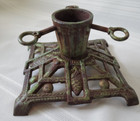 Vintage Small Cast Iron Christmas Tree Stand  Rusty Patina Pinecones Green