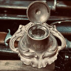 Vintage  1900 Art Nouveau Pewter Inkwell Signed France With Glass Insert