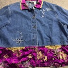 Chico s Purple Chinese Brocade Denim Patchwork Embroidered Denim Shacket S 3 Y2k
