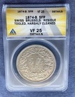 1874-b Switzerland 5 Francs Trade Dollar Seated Helvetia Anacs Vf 25 Details