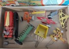 Vintage 1940 50 s Large Tin  Farm Machinery Set With Wind Up Tractor   Box Japan