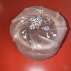 Wavecrest Hinged Crystal Satin Glass Dresser Box Frosted Enamel Floral 