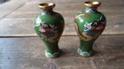 Pair Of Antique Dragon Cloisonne Vases 4  Tall