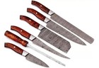 Handmade 6 Damascus Steel Bbq Kitchen Chef  Knife Set With Leather Roll Bag 