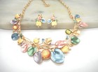 Flower Crystal Women s Necklace Earrings Set Silver Plated Pastels New Favorite