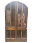 Antique Double Door Set Large Victorian Arched Top Oak Pine 1890s Gothic