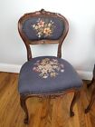Pair Of French Antique 1920 s Floral Needlepoint Walnut Parlor Chairs