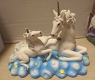 Nib Mom   Baby White Unicorn Figurine Clouds Medieval Legends Home Decor Statue